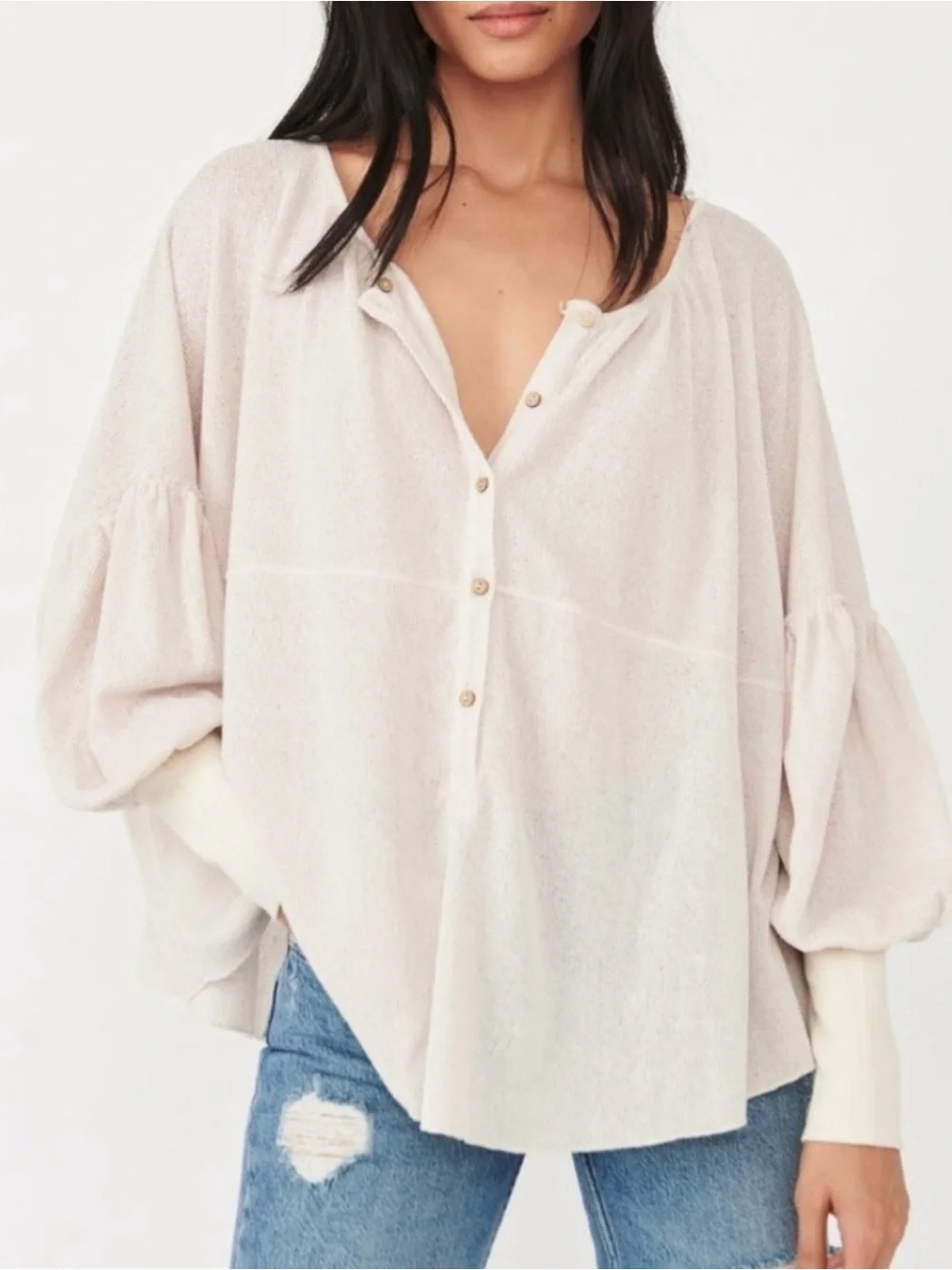 Free People Marla Henley Top Cream, size XS, like new!